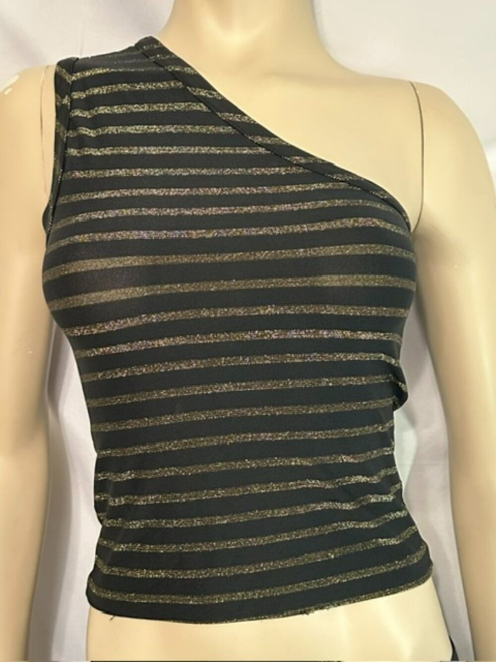 Black and Gold striped, one-shoulder crop top Size Small Y2k